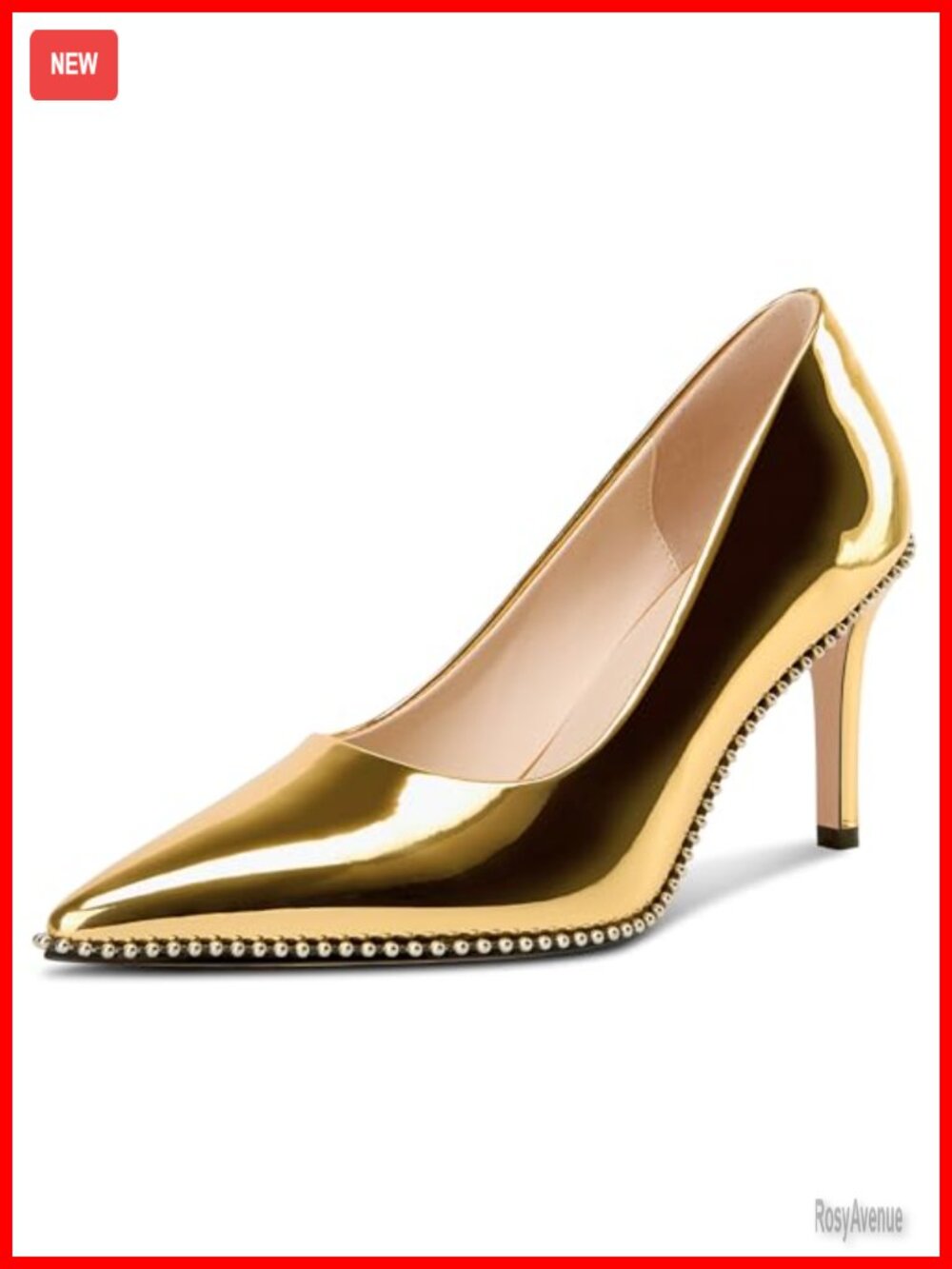 Womens Stiletto Mid Heel Pointed Toe Pumps Beaded Slip-On Prom Wedding Heels